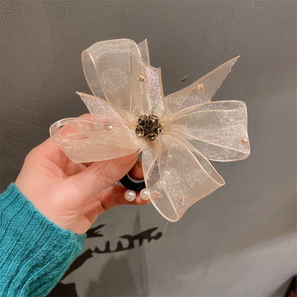 Dây Buộc Tóc Co Giãn Đính Nơ Ren Phong Cách Vintage Cho Nữ