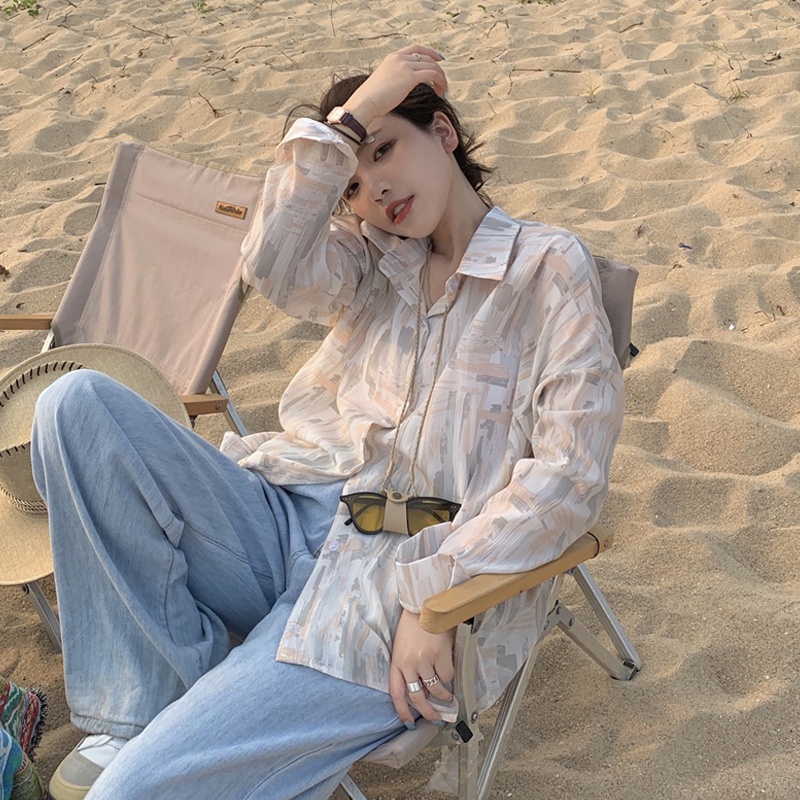 Áo Khoác Sơ Mi Chiffon Tay Dài Chống Nắng Màu Nhuộm Cá Tính