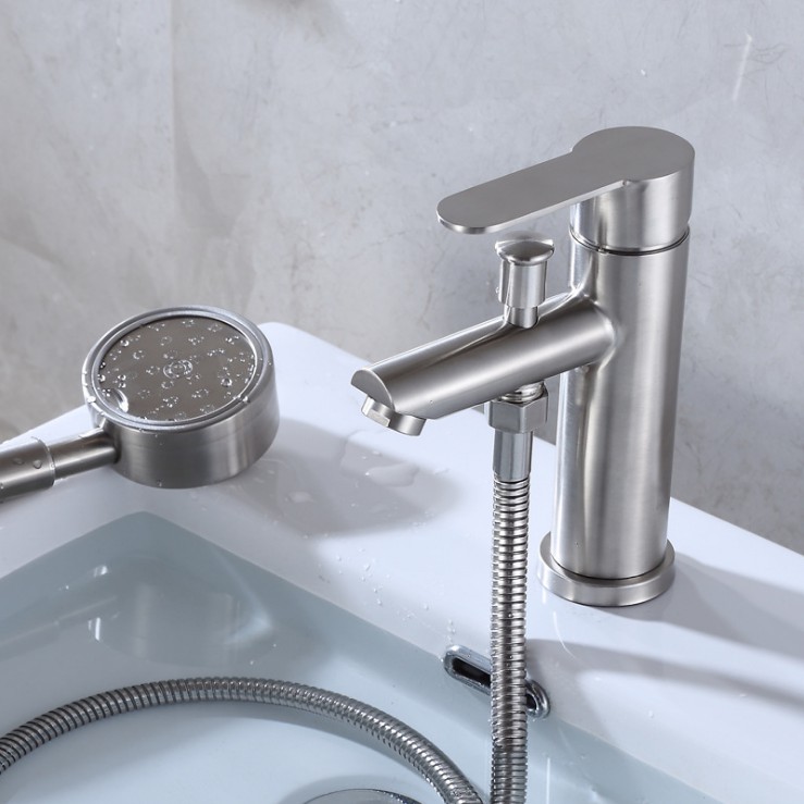 Bộ vòi liền sen (Vòi Lavabo + Bát sen + Dây sen + Giá treo) SUS304 - Cao cấp ITALIA + Đôi dây cấp