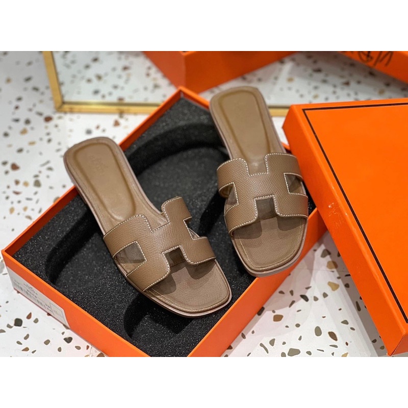 Dép hm da sần nâu tây mới fullbox