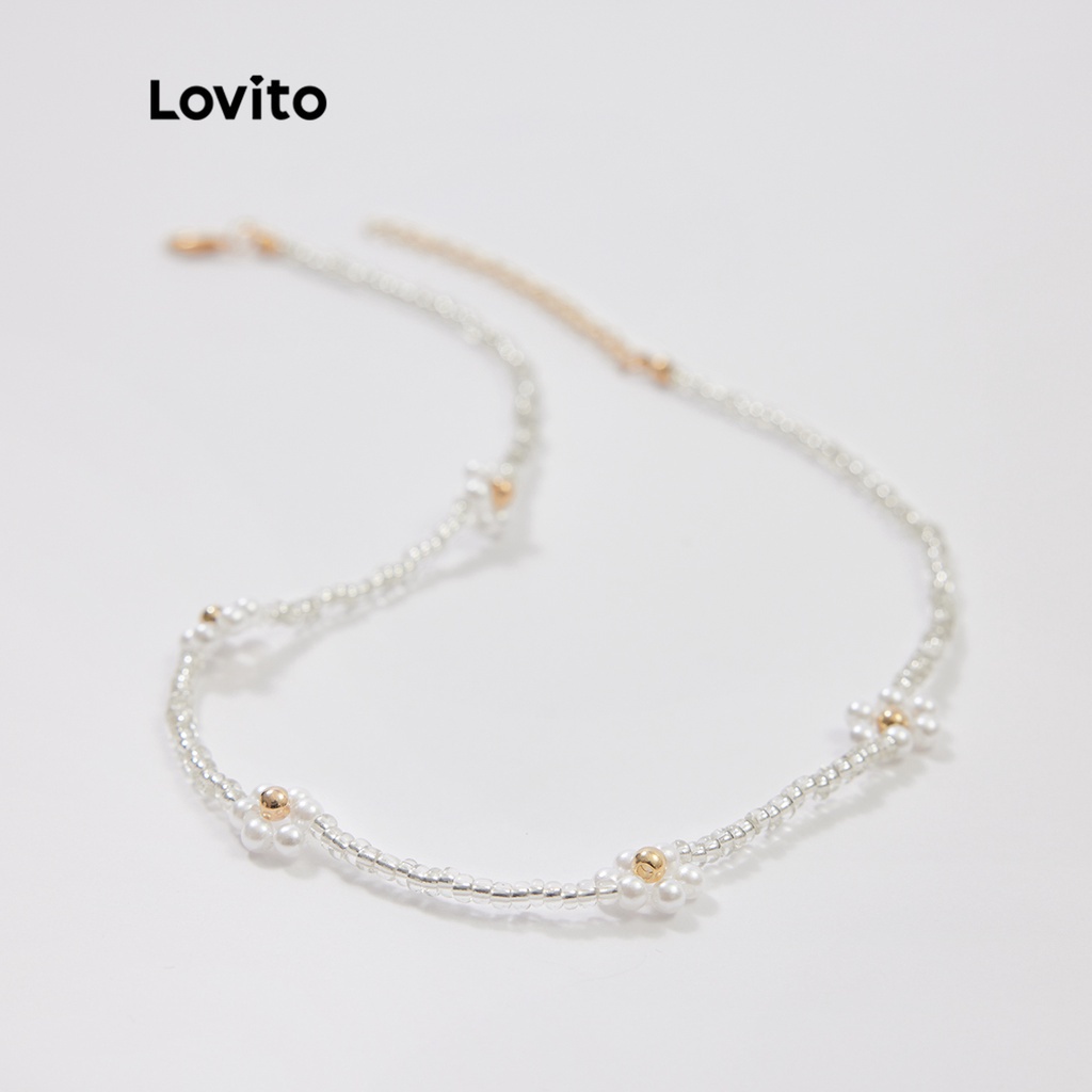 Dây chuyền Lovito bằng hạt màu trơn hình hoa thanh lịch L233L224 (màu trắng)