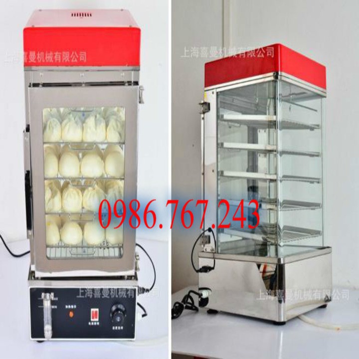 Tủ hấp bánh bao 5 tầng, có phao tự ngắt khi nước cạn để không bị cháy tủ.