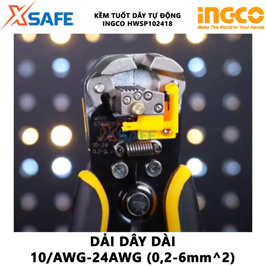 Kềm tước dây điện tự động IINGCO HWSP102418 Kìm đồ nghề đa năng 3 trong 1 dùng tước, cắt và bấm cos dây đồng, dây nhôm