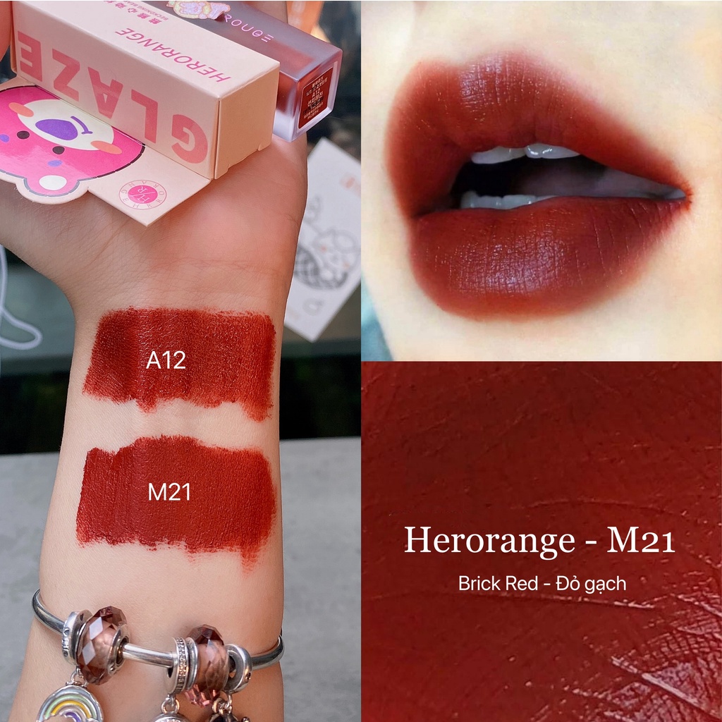 Son velvet son kem lì gấu dâu HERORANGE son gấu son HERORANGE mềm mịn lâu trôi Beckoning BearLip Glaze HERO29