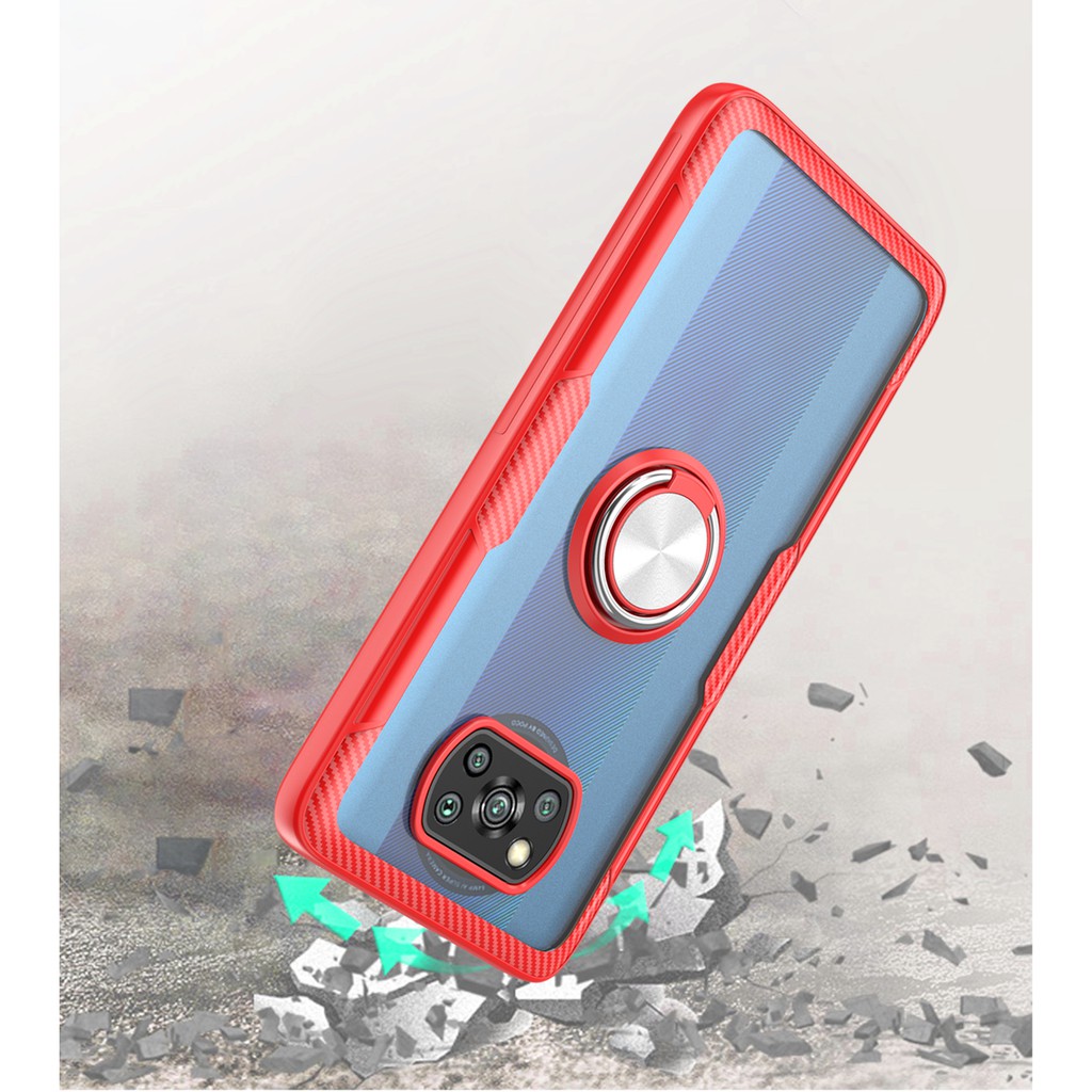 Ốp lưng Xiaomi Poco X3 / X3 Pro chống sốc giá đỡ iring kiêm nhẫn hút ô tô lưng trong viền màu