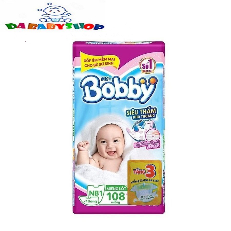 Miếng lót Bobby Newborn 1 - 108 miếng - Tặng Thêm 3 Miếng Tã Dán Bobby Size XS