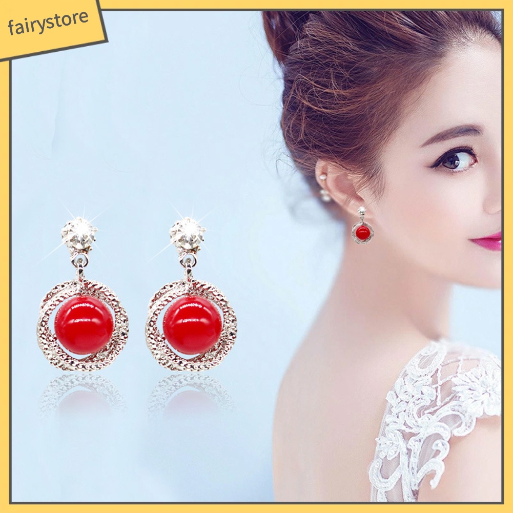 Khuyên Tai Tròn Đính Ngọc Trai Nhân Tạo Thời Trang