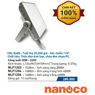 Đèn pha led ngoài trời nanoco 20w - nlf1203, nlf1204, nlf1206