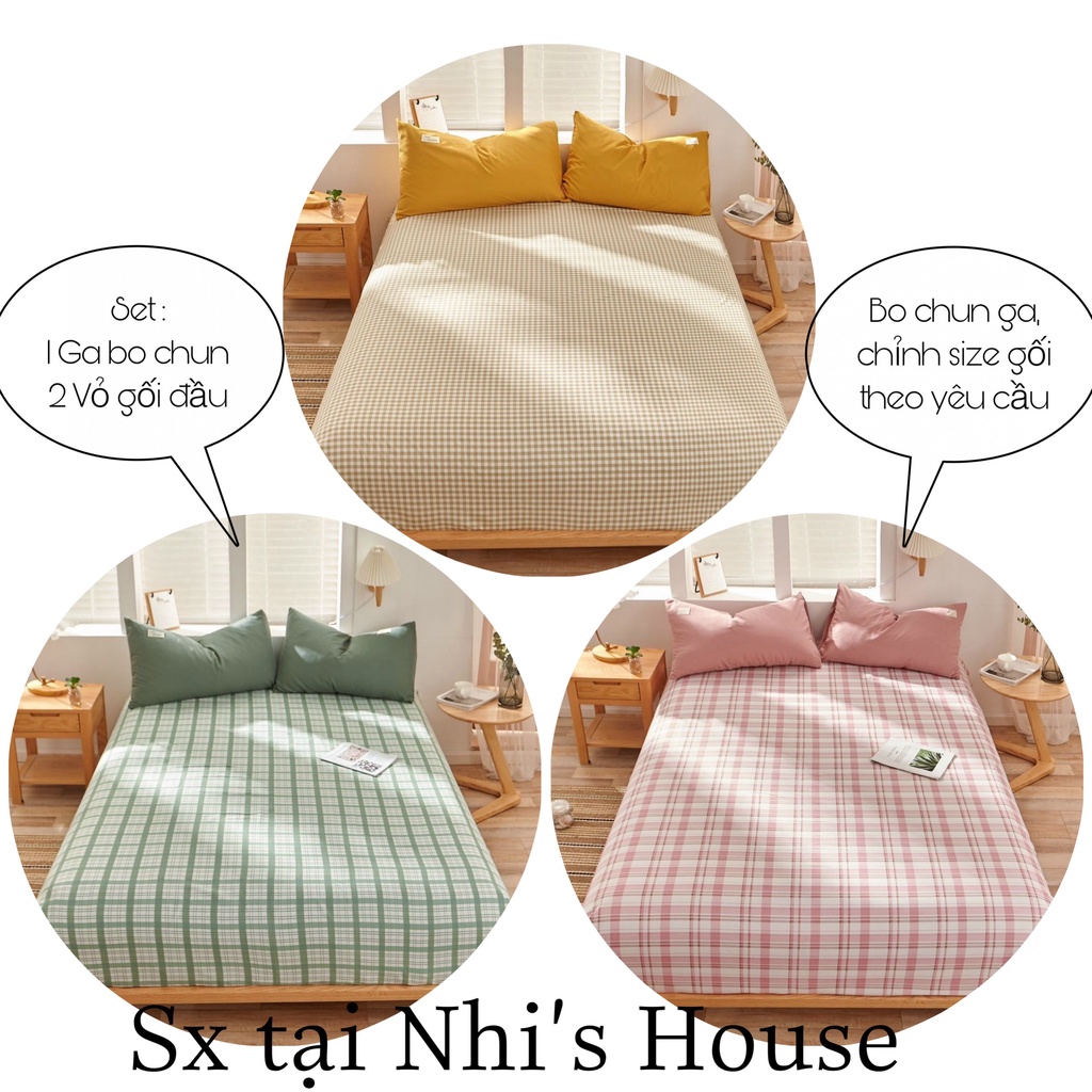 Set ga gối cotton tici kẻ mới, vải mềm đẹp,không xù lông,không phai màu