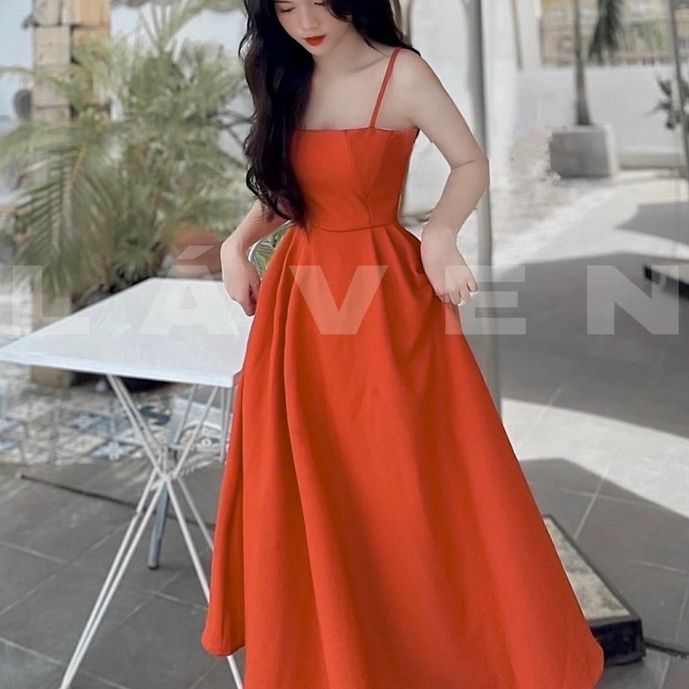 Đầm hai dây dáng xòe xếp ly cho nữ đi chơi dự tiệc