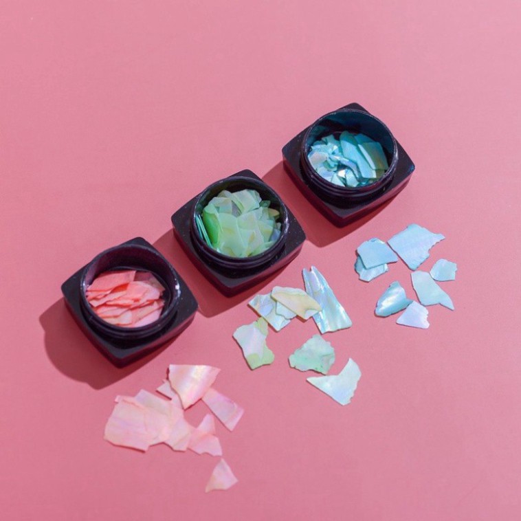 Set 12 hũ xà cừ vân đá ánh cầu vồng - xà cừ nail trang trí móng tay đắp gel ẩn theo phong cách Hàn Nhật DX