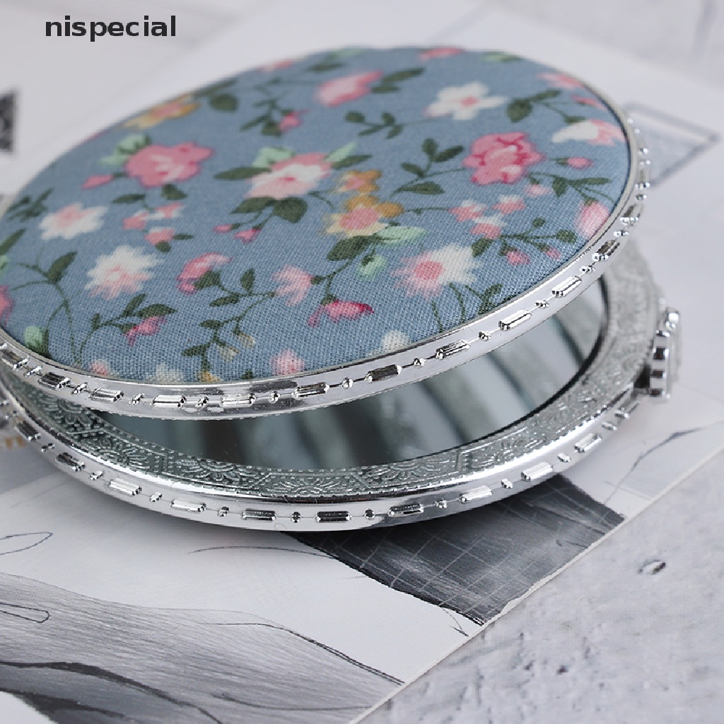 Gương Trang Điểm mini 2 Mặt 1 Mặt In Họa Tiết Hoa Phong Cách vintage