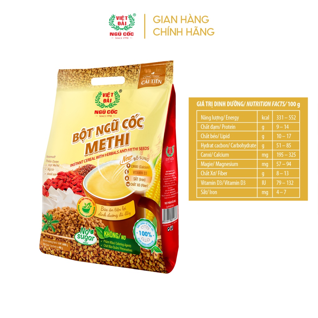 Bột ngũ cốc Methi Việt Đài túi 600g