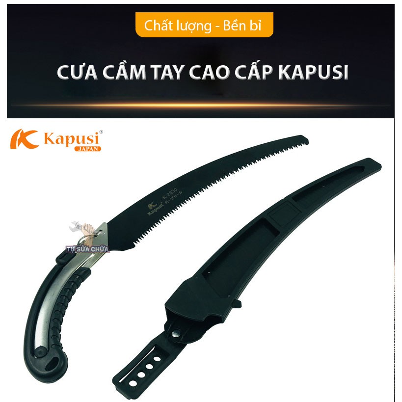 Cưa Nhật, Cưa Gỗ Cầm Tay Kapusi Nhật Bản Lưỡi Cong Cao Cấp, cưa cành lưỡi đen thép Nhật, CƯA GỖ CẦM TAY KAPUSI K- 2330