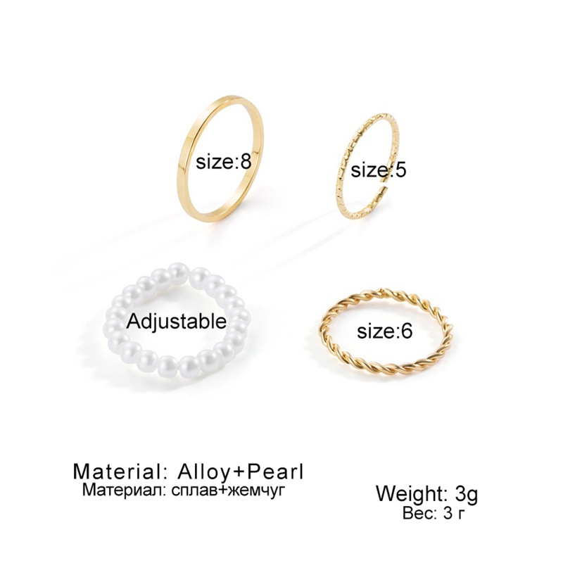 Set 4 Nhẫn Midi Dạng Hở Xếp Chồng Lên Nhau Đính Hạt Ngọc Trai Đơn Giản