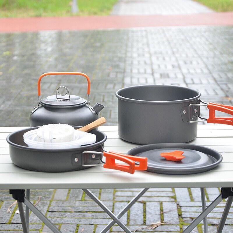 Bộ Nồi Dã Ngoại Cắm Trại Du Lịch 9 Món Dành Cho 2-3 Người Chất Liệu Hợp Kim Nhôm Nhỏ Gọn LV68