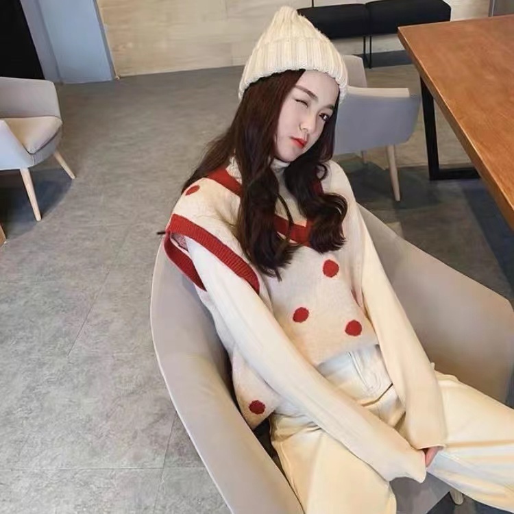 Áo len NZN không tay cổ chữ V họa tiết chấm bi thời trang thu đông cho nữ