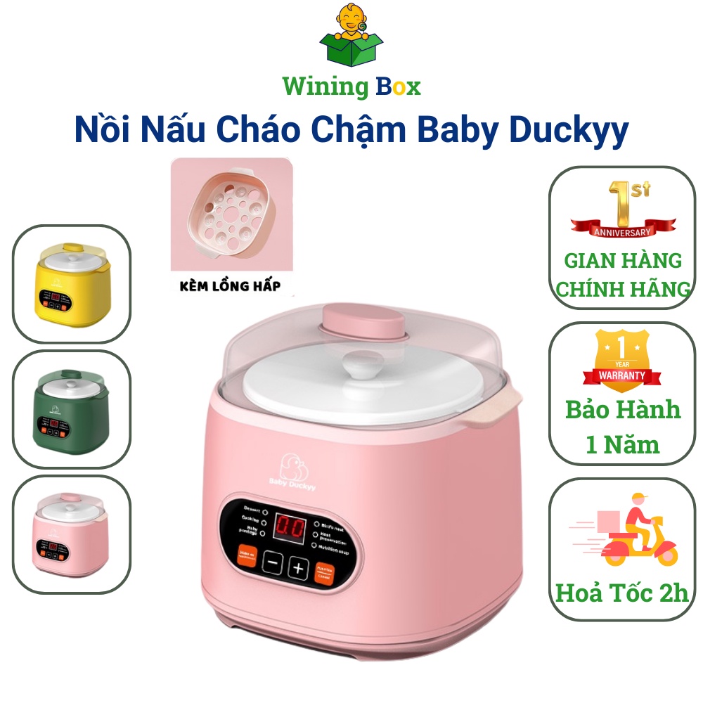 Nồi Nấu Cháo Chậm Cho Bé 0.8L Chính HãngBaby Duckyy KALI 001 0.8L_Kèm Lồng Hấp BH 12 Tháng Winingbox