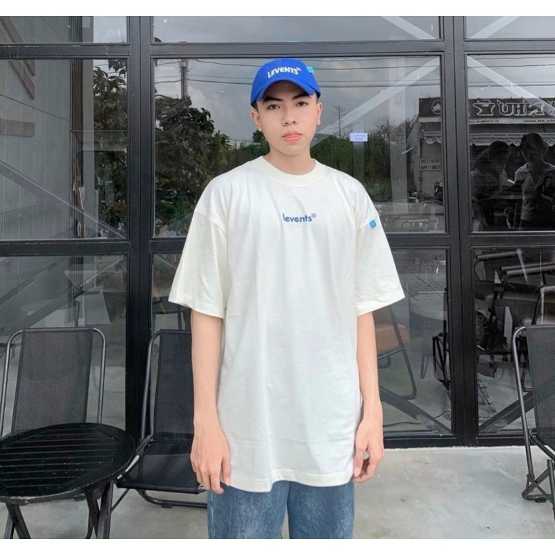 Áo thun unisex Levents Popular Logo Nam nữ màu trắng kem Full tag/Nam nữ unisex