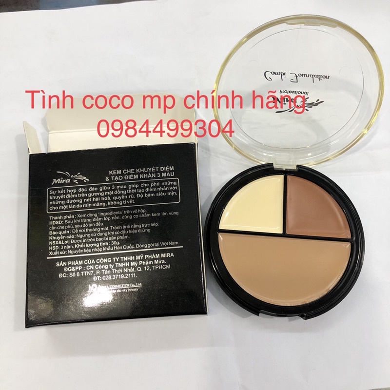 Kem Tạo Khối,Che Khuyết Điểm 3 Ô MIRA Profesional Combi Foundation 01