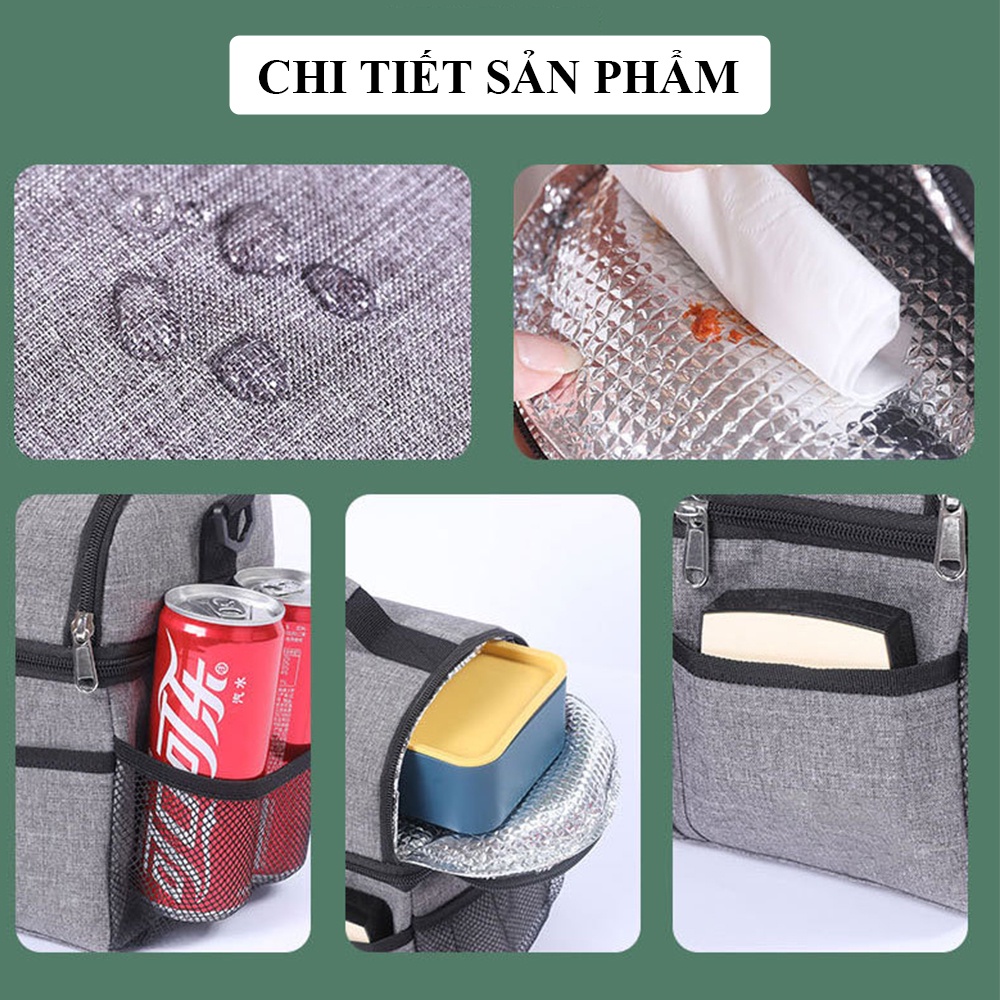 Túi đựng hộp cơm giữ nhiệt, đồ ăn trưa văn phòng, thức ăn đi dã ngoại đa chức năng 2 tầng riêng biệt có dây đeo tiện lợi