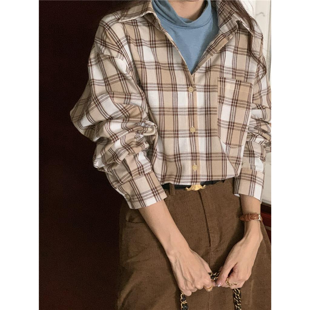 Áo Sơ Mi Dài Tay Họa Tiết Sọc Caro Phong Cách Retro 57868
