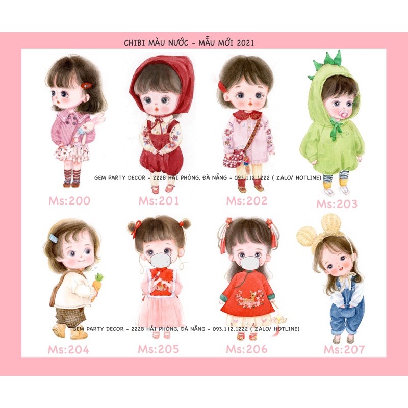 Chibi Mẫu ĐỘC QUYỀN - Chibi sinh nhật bé gái hình vẽ tay.