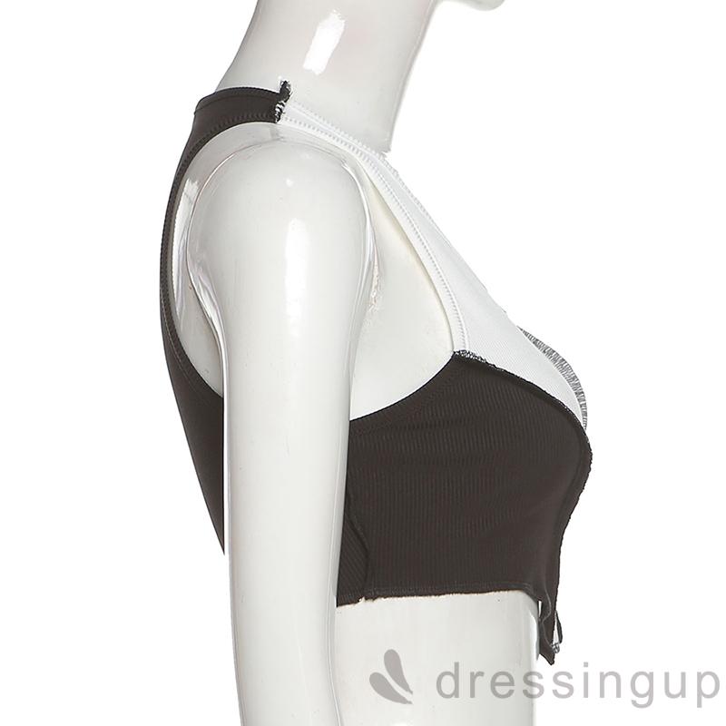 Áo Lửng Cổ Chữ U Không Tay Màu Tương Phản Cá Tính Cho Nữ | BigBuy360 - bigbuy360.vn