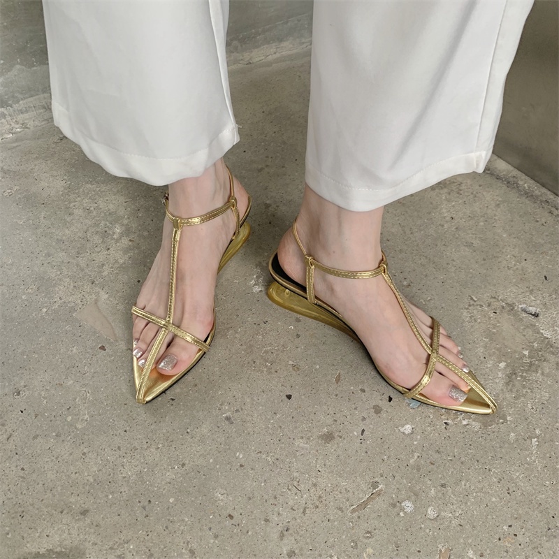 Giày sandal mũi nhọn đế cao trung bình quai mỏng phong cách Hàn Quốc thời trang mùa hè cho nữ