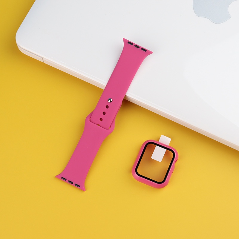 Bộ Dây Đeo + Vỏ Bảo Vệ Màn Hình Đồng Hồ 2 Trong 1 Bằng Silicon Cho Apple watch 38mm 40mm 42mm 44mm 41mm 45mm Series 7 SE 6 / 5 / 4