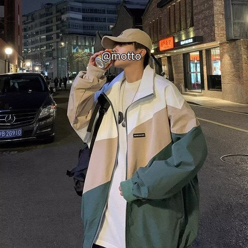 Áo Khoác Kaki / Xanh Dương Phối Màu Sắc Tương Phản Phong Cách Hàn Quốc Dễ Phối Đồ Size M-2XL