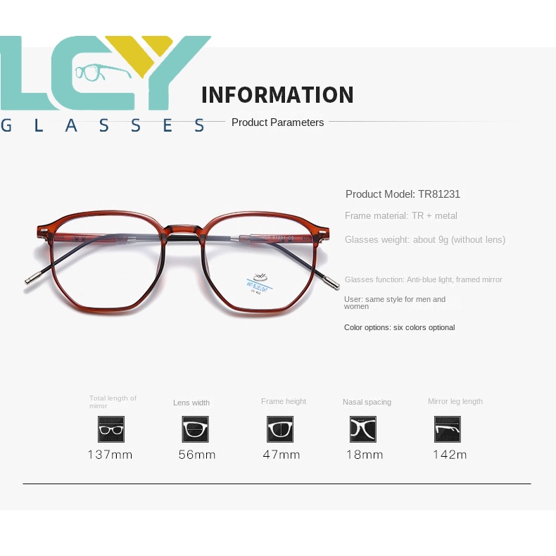 Mắt Kính TR90 Chống Ánh Sáng Xanh TR81231 Dành Cho Nữ