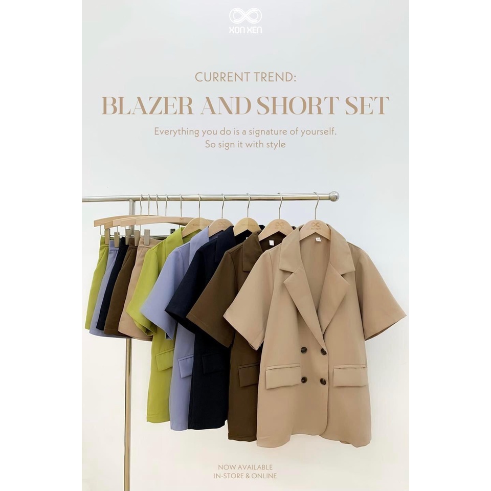 Sét Áo Blazer Cộc Tay Kèm Quần Short Phong Cách Công Sở Nhà XONXEN Đăk Lăk 2028