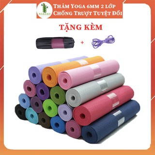 Thảm Tập Yoga 2 Lớp TPE Chống Trượt 6mm Cao Cấp Giúp Tập Yoga Hiệu Quả Tặng Kèm Túi và Dây - Nabako