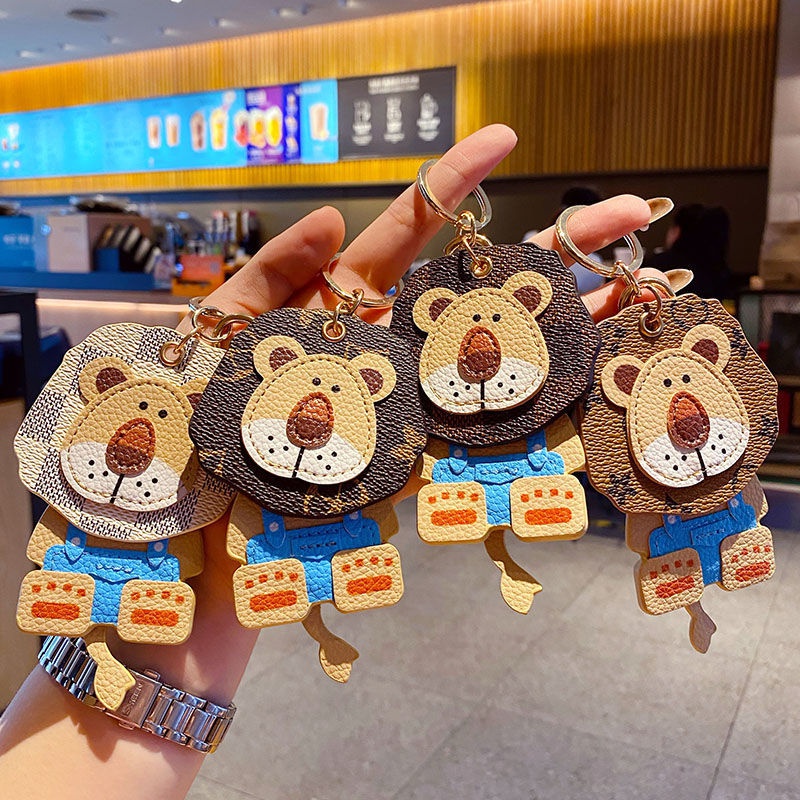 Móc Khóa Búp Bê Đầu Sư Tử Hoạt Hình Bằng Da Trang Trí Túi Xách Phong Cách Âu Mỹ