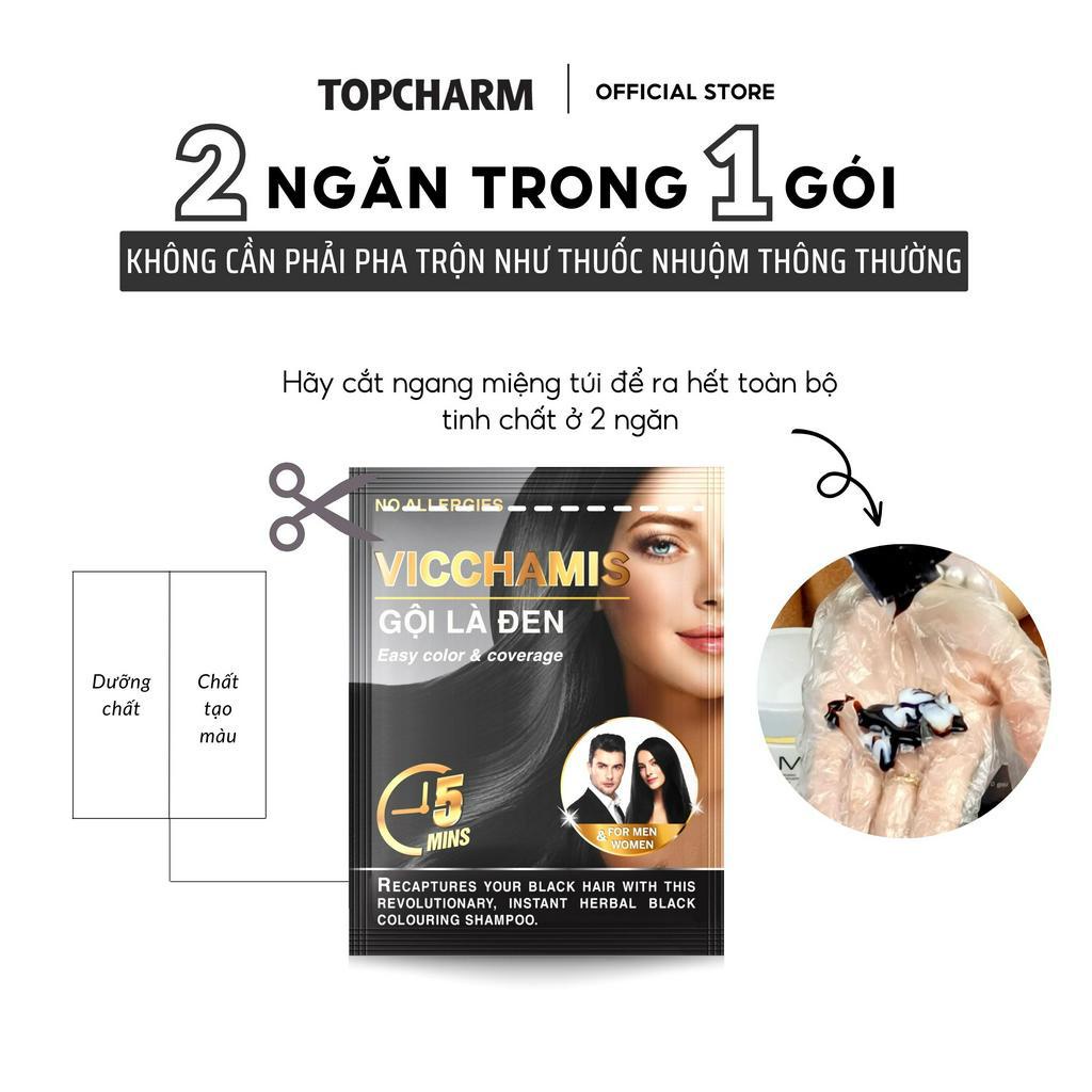 Dầu gội phủ bạc VICCHAMIS gói 30ml, đen óng tự nhiên, dầu gội nhân sâm GỘI LÀ ĐEN mềm mượt tóc