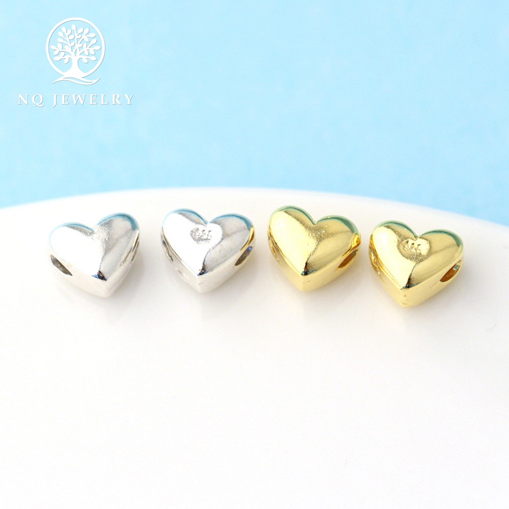 Charm bạc trái tim xỏ ngang, mặt dây chuyền trái tim bạc nhỏ - NQ Jewelry