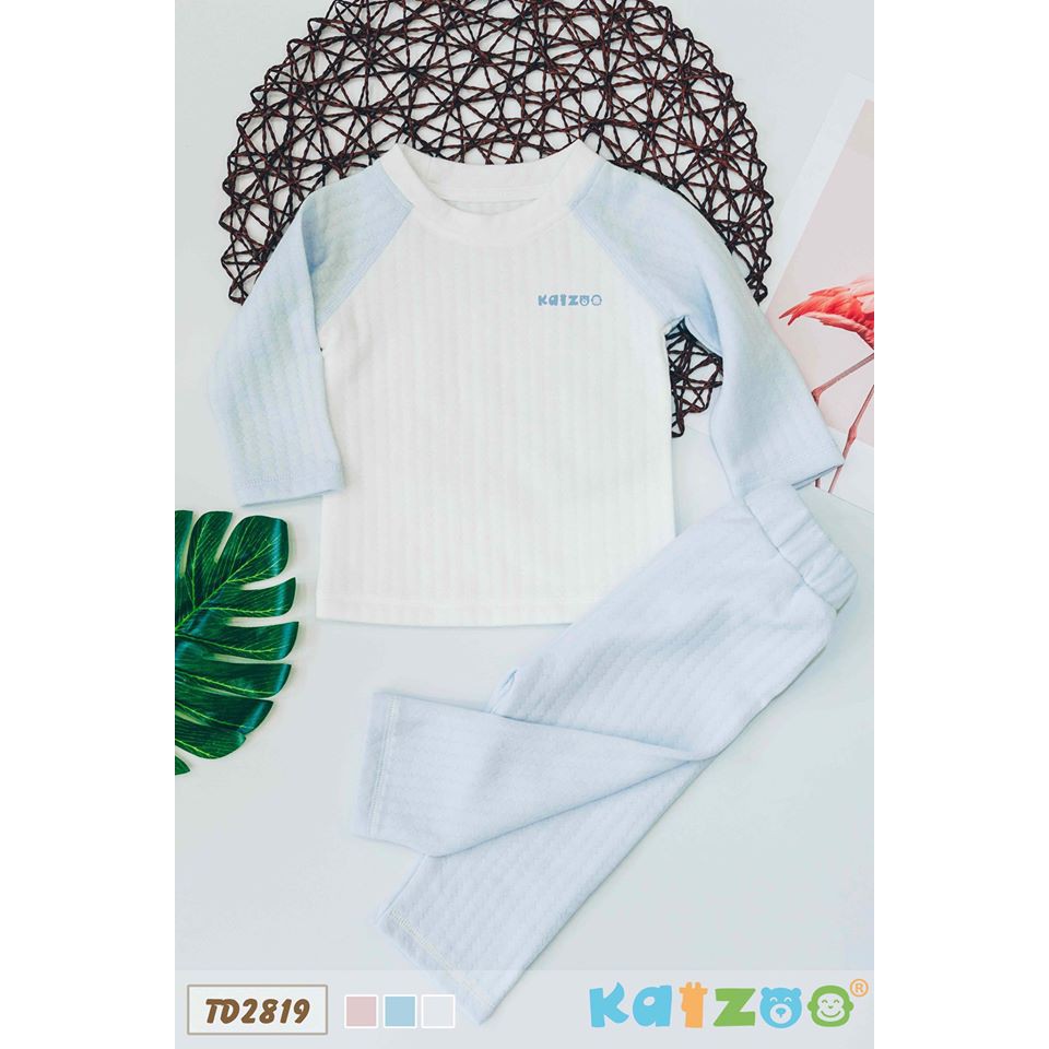 Bộ Kaizoo tay dài raglan Cotton xốp- Xốp Xanh Phối Trắng