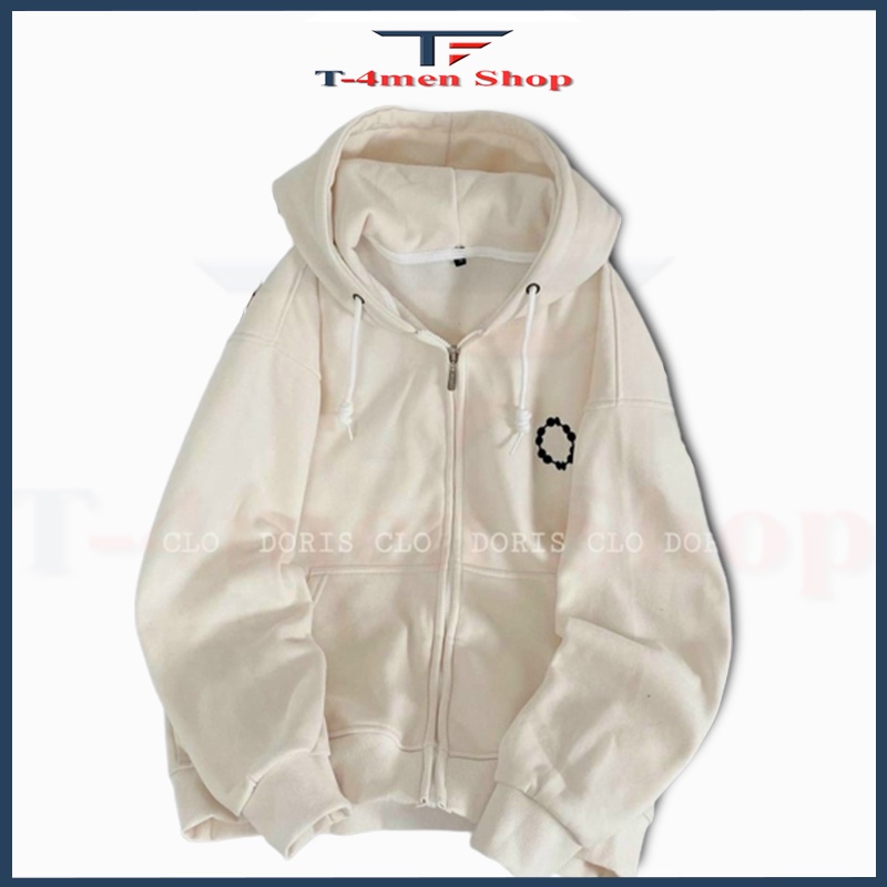 Áo Khoác Hoodie Nam Nữ In Vòng Tròn Nón 2 Lớp Chất Liệu Vải Nỉ Ngoại Dày Mềm Mịn Màu Trắng Kem K118 - T4Men
