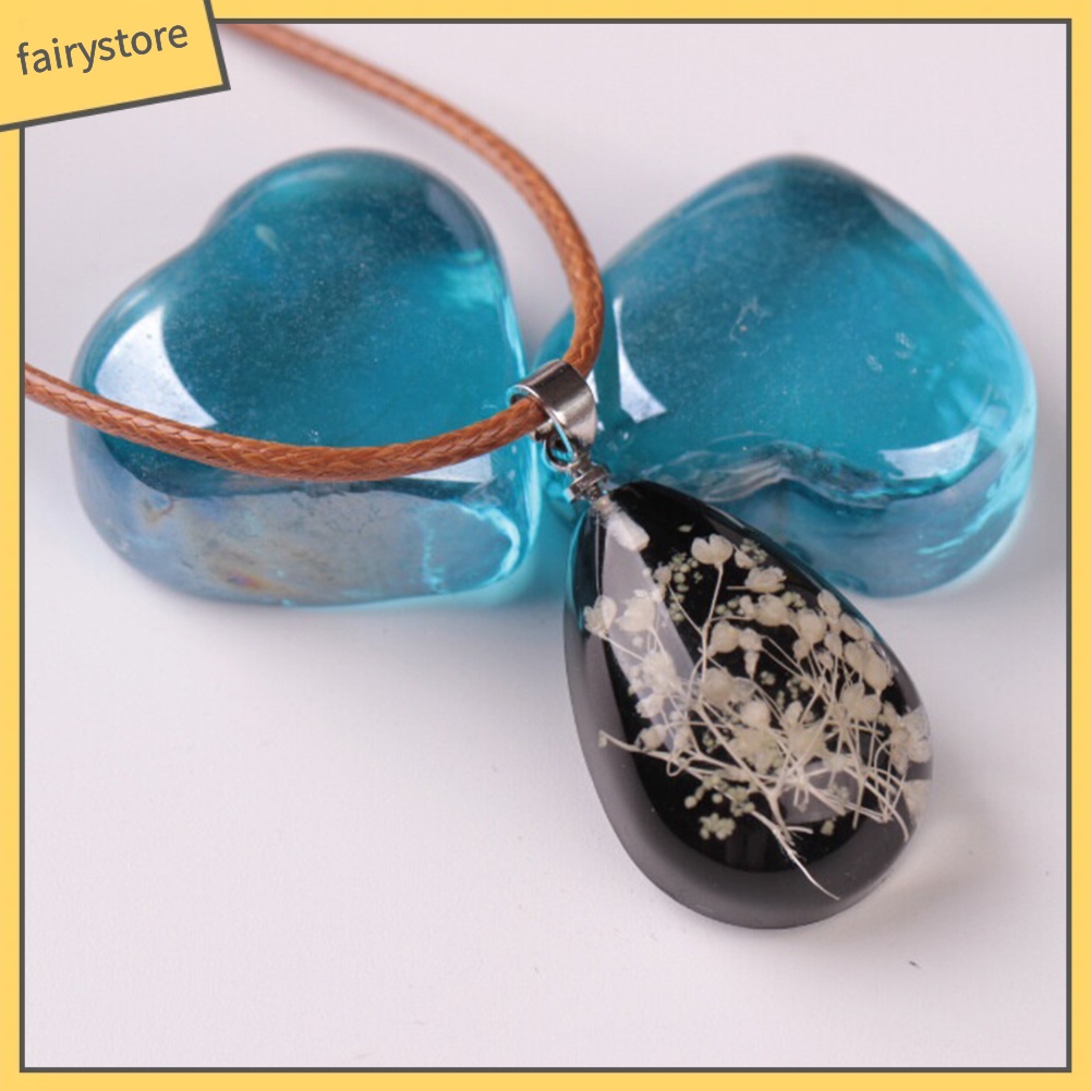 Vòng cổ mặt hình giọt nước phối hoa khô phát sáng trong tối cho nữ