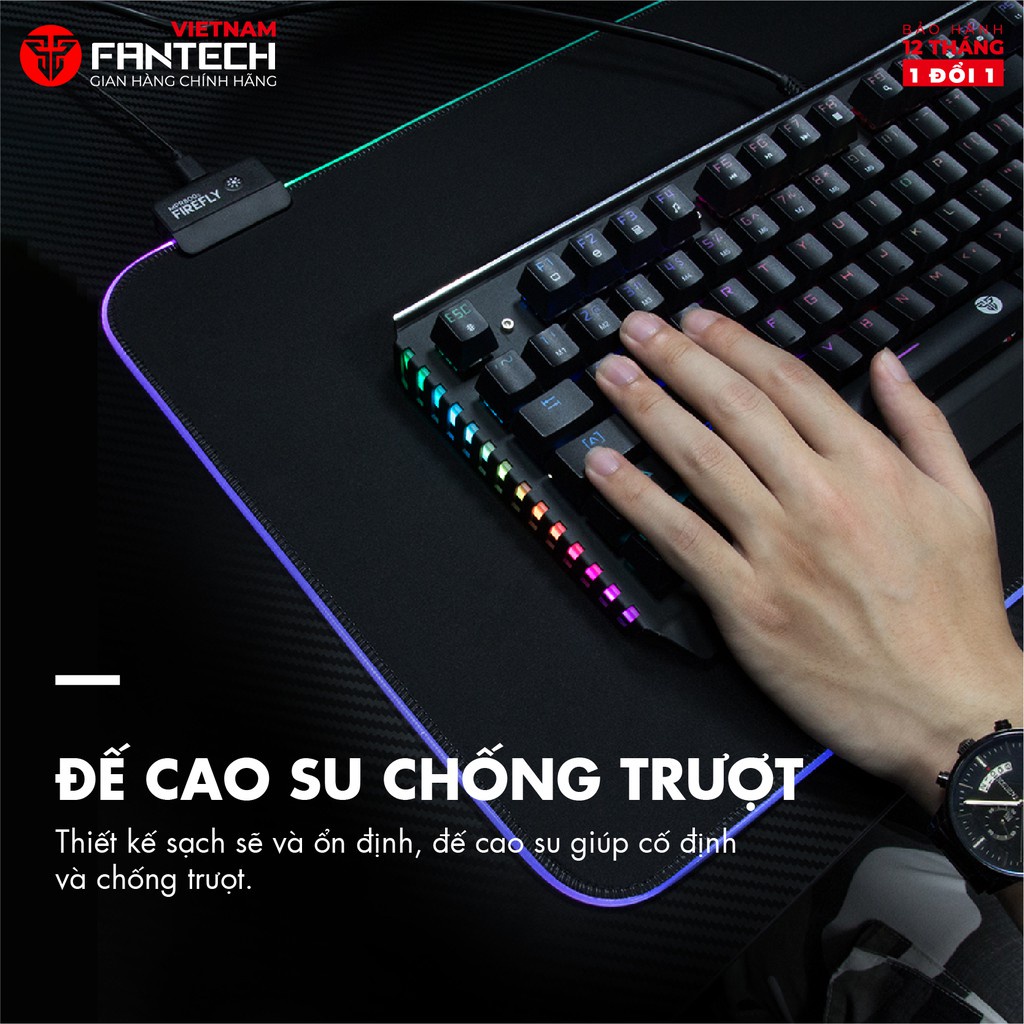 Miếng Lót Chuột Gaming Cỡ Lớn 80 x 30 x 0.4mm Fullsized FANTECH MPR800s FIREFLY Viền LED RGB 7 Chế Độ -  Hàng Chính Hãng