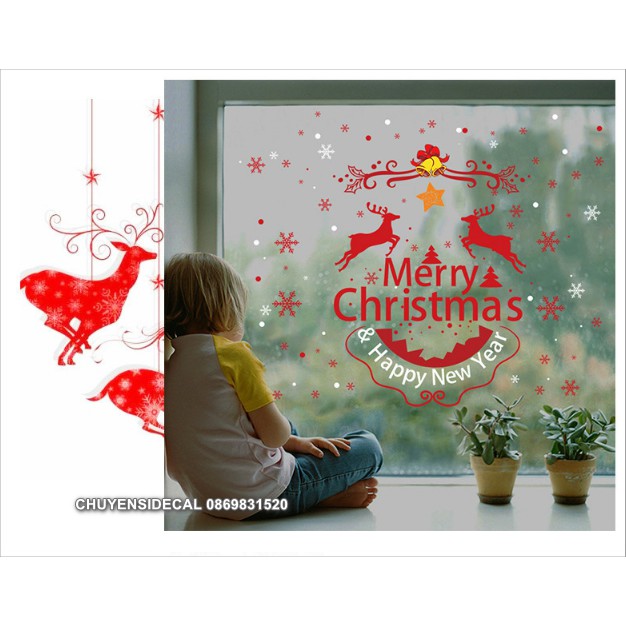 Decal dán tường Noel - Trang Trí giáng sinh họa tiết đỏ