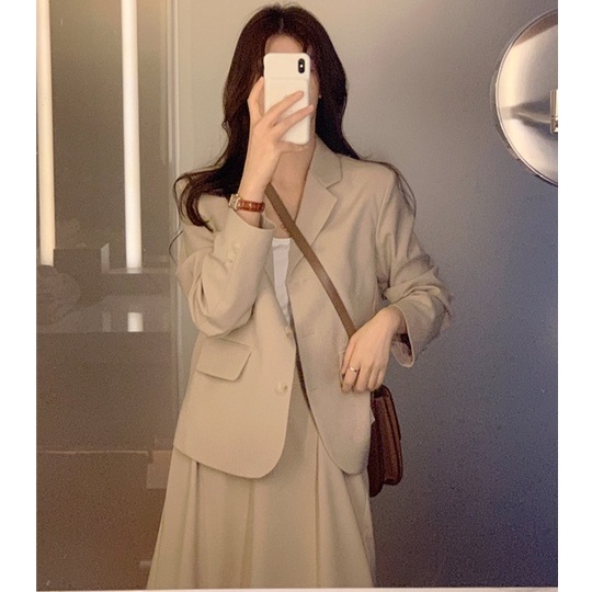 Áo khoác blazer cổ chữ v/ váy lưng cao phong cách retro mới mẫu 45278 | BigBuy360 - bigbuy360.vn