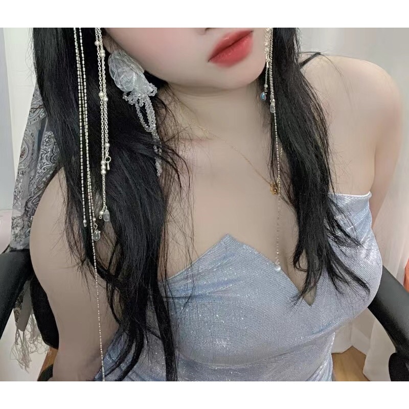 Đầm body ôm sát không xẻ tà lấp lánh bling sexy tôn ngực dúm eo hở lưng kim tuyến xanh đi tiệc đi bar