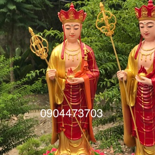 Tượng Địa Tạng Bồ Tát đứng 50cm vàng đỏ 43cm