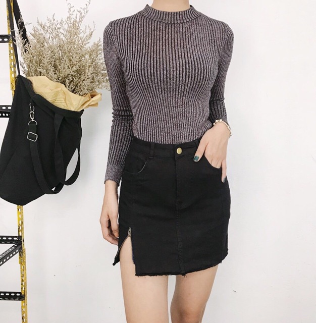 SALE LỖ_ Quần váy jean trắng đen có khoá cạnh | BigBuy360 - bigbuy360.vn