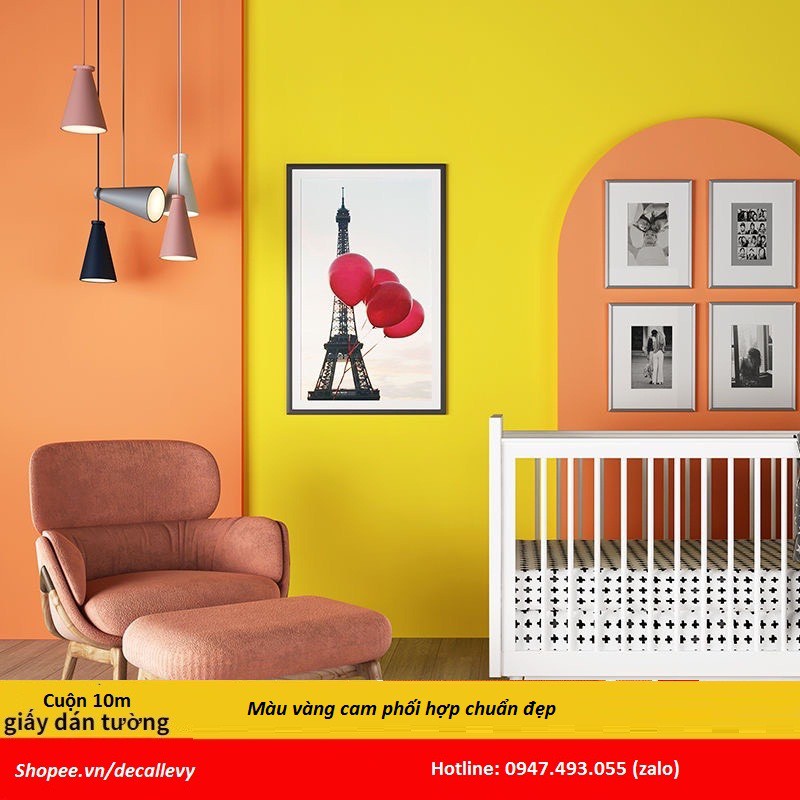 10m Giấy dán tường màu cam vân nổi có keo sẵn [FREE_SHIP] - 10M Decal dán tường cuộn màu cam vân nhám hàng xịn đẹp