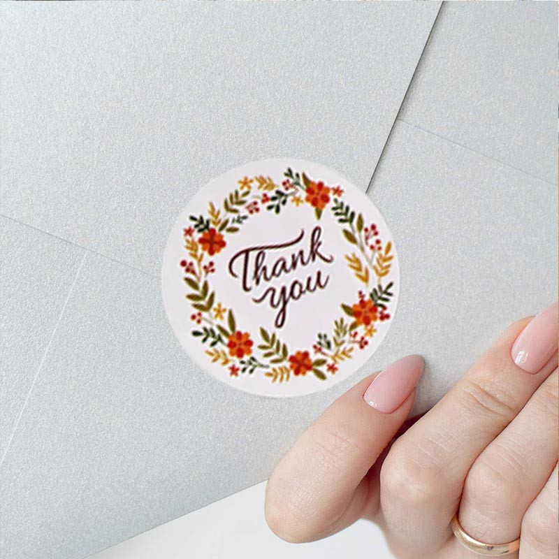 Set 500 sticker giấy chữ Thank You họa tiết hoa dùng làm tem dán phong bì đám cưới/sổ lưu niệm thủ công