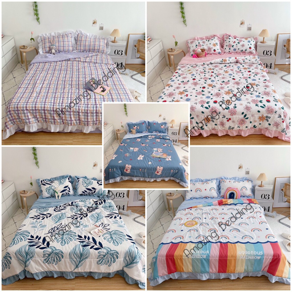 Sét chăn ga gối Đũi bèo Hàn Quốc chăn trần bông nhập khẩu mẫu mới 2022( tặng kèm vỏ ôm)