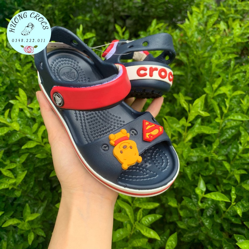 [Tặng 10 jibit] - Dép quai hậu, sandal trẻ em Cross Baya Navy quai đỏ